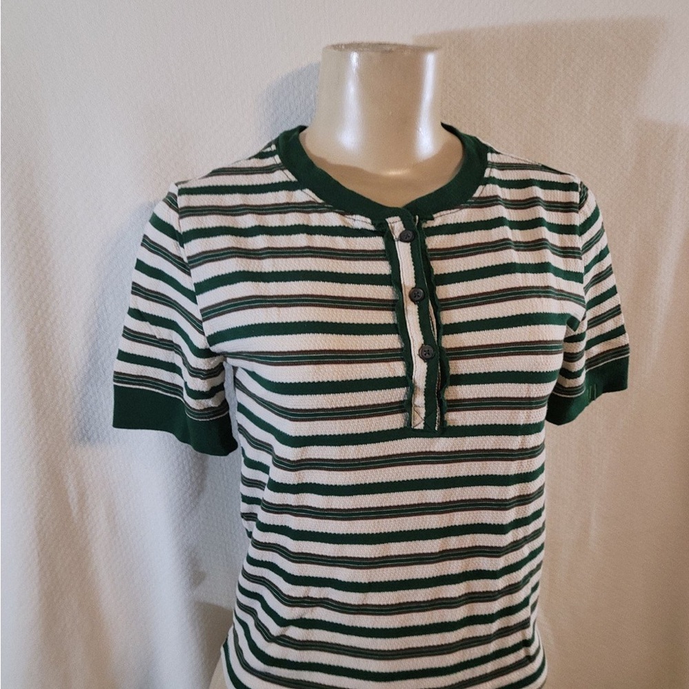 BDG Urban Outfitters Harvey Green and White Striped t-Shirt Medium
